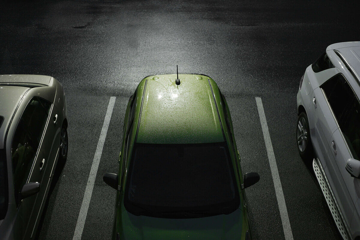 Car parked in a parking garage